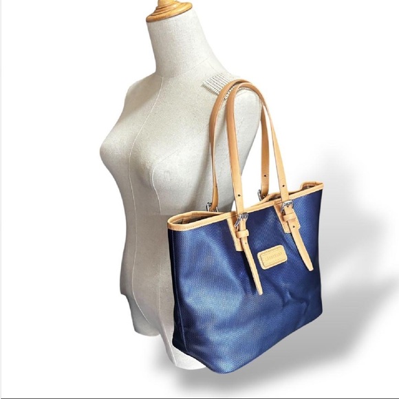 Longchamp Navy Blue Textured Canvas Leather Trim Tote Shoulder Bag Strong Buy - Picture 12 of 12